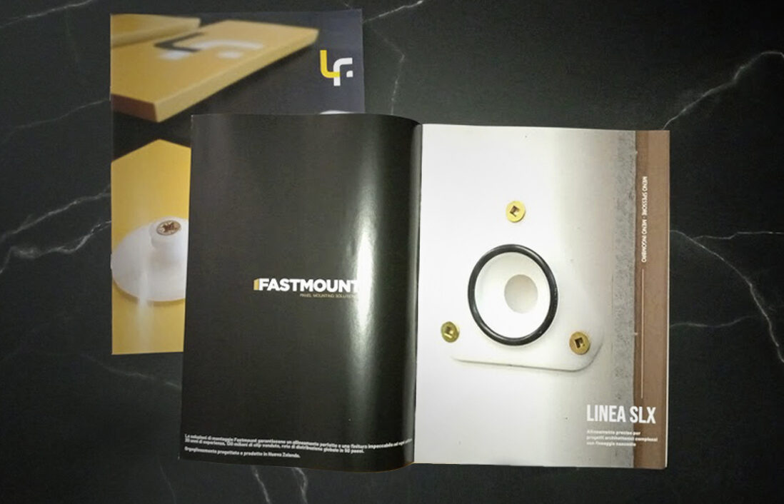 brochure Fastmount creata da LF per illustrare la linea di montaggio a clip SLX